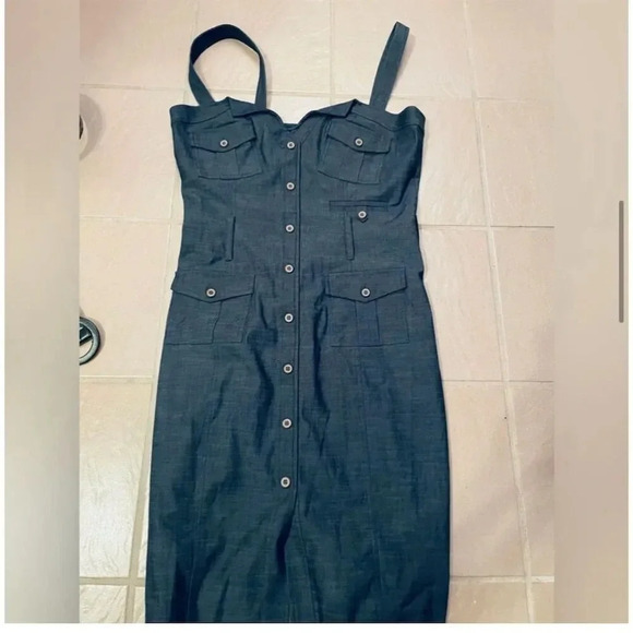 Arden B Women's Blue Sweetheart Neck Button Front Midi Shift Dress Size S - Picture 11 of 16